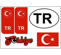 Daged Lot de 5 autocollants Turquie - Pour plaque d'immatriculation de voiture, moto, motard - Drapeau en vinyle KN