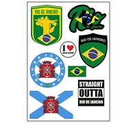 Daged Rio de Janeiro Brésil Lot de 8 autocollants carte sticker feuille - voiture moto biker drapeau déco ST
