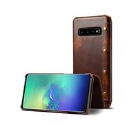 DaGeLon Rétro Cuir Véritable Étui pour Samsung Galaxy S10e, Folio Luxe Haut de Gamme Peau de Vache Coque Vendange Livre Housse Rabat Flip Vintage Robuste Anti-Choc Cas Portefeuille, Marron