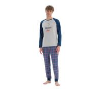 Dagi Crew Neck Long Sleeve Knitted Cotton Regular Waist Pyjama Set Ensemble, Indigo, S pour des Hommes