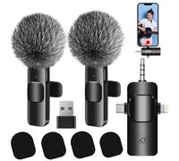 DAGIRT Lot de 2 microphones cravate sans fil pour iPhone, iPad et USB-C Andriod, mini micro à revers sans fil, réduction du bruit pour vidéo, YouTube, interviews, Vlog, podcast, TIK Tok