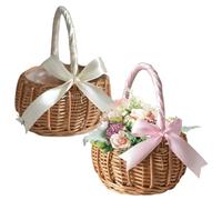 DAGLLGEW 2pcs Flower Girl Panier tissé Paniers en Osier avec poignée et Ruban pour Les Mariages de Pâques Party Decor Home Garden