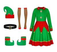 DAGLLGEW Costume d'elfe avec chapeau d'elfe, chaussures, ceinture, chaussettes, costume pour femme, mode de Noël, doux et chaud pour femme, cadeaux 'anniversaire, fête de Noël, cosplay, tenue M