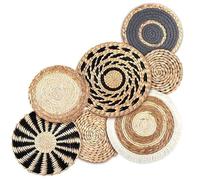 DAGLLGEW DéCoration Murale TisséE Ronde 7pcs Fleur De Rotin DéCor Boho DéCor De Panier Mural Tissé Rustique Naturel Art Mural Boho pour Chambre à Coucher DéCoration Murale du Salon