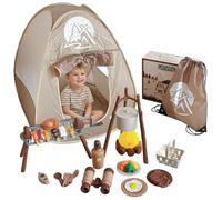 DAGLLGEW Ensemble de Camping pour Enfants, 34 pièces, Jouets de Camping avec Tente, Gril Rotatif et feu Camp pour Un Jeu imaginatif, Ensemble pour Enfants 3 à 5 Ans, Jouets d'aventure en intérieur