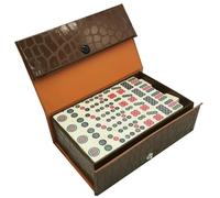 DAGLLGEW Ensemble de Mahjong Chinois avec 144 tuiles Mini Mahjong avec étui de Transport Marron Jeu Portable et léger pour Les Voyages, Le Camping, Les réunions Famille, Les fêtes Entre Amis