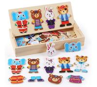 DAGLLGEW Jeux d'habillage Tri et Correspondance Puzzle pour Tout-Petits Changer de vêtements Jeux de Puzzle Coffre à Jouets en Bois pour Filles et garçons à partir 3 Ans Style 1 Puzzles en Bois