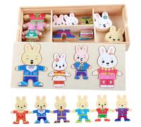DAGLLGEW Jeux d'habillage Tri et Correspondance Puzzle pour Tout-Petits Changer de vêtements Jeux de Puzzle Coffre à Jouets en Bois pour Filles et garçons à partir 3 Ans Style 2 Puzzles en Bois