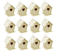 DAGLLGEW Kit de 12 nichoirs à Oiseaux en Bois Non Peints à Faire soi-même, en Forme de cœur et clôture, avec Crochet Suspension, 4 x 4, 3 x 5, 5 cm, Petites Maisons pour Adultes et Enfants construi