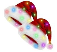 DAGLLGEW Lot de 2 Bonnets de Père Noël à LED, Doux et Chaud, avec lumière LED Clignotante pour Enfants, 28 x 38 cm, sans Piles, Accessoires Noël
