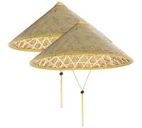 DAGLLGEW Lot de 2 Chapeaux de Riz, Chapeau Conique Oriental Chinois en Bambou avec Corde réglable, Casquette Pluie Touristique en Paille Riz tissée 14 Pouces pour la pêche agricole