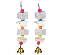 DAGLLGEW Lot de 2 Jouets pour perroquets, Pierre à aiguiser en os de seiche 18, 5 cm avec Clochette, Jouets à mâcher Suspendus pour Cages, perruches, calopsittes, Hamsters, Chinchillas