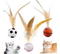 DAGLLGEW Lot de 3 Jouets pour Chat avec Plumes, balles rebondissantes en Caoutchouc élastique et Amusant, Balle Interactive pour Chat, Jouets pour Animaux de Compagnie pour l'intérieur et l'extérieur