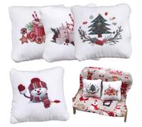 DAGLLGEW Lot de 4 Coussins de Noël Miniatures pour Maison poupée, Accessoires pour canapé, avec Motifs Noël, pour décoration Salon, 4 x cm, Meubles Chambre à Coucher