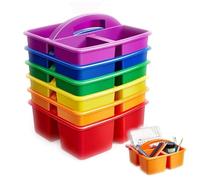 DAGLLGEW Lot de 6 boîtes de rangement en plastique avec 3 compartiments et poignée pour salle de classe et bureau