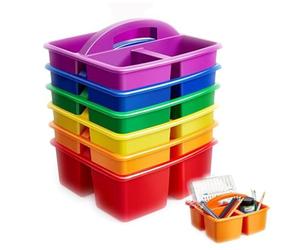 DAGLLGEW Lot de 6 boîtes de rangement en plastique avec 3 compartiments et poignée pour salle de classe et bureau