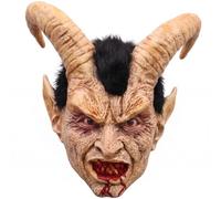 DAGLLGEW Masque d'Halloween, masque de démon Lucifer effrayant en latex avec cornes et détails sanglants pour cosplay et fêtes, marron