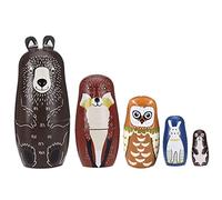 DAGLLGEW Matryoshka Russe en Bois Dessin animé Animaux poupées gigognes Tigre Cochon Singe Hibou 5 Couches Ensemble de poupée Russe Style1 Dessin animé Animaux poupées gigognes Ours Brun
