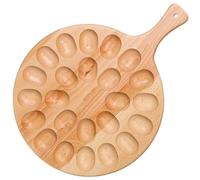 DAGLLGEW Plateau à œufs farcis, plateau rond en bois à 24 compartiments avec poignée, planche charcuterie pour servir, support œufs en bois pour comptoir de cuisine, essentiels pour recevoir des