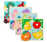 DAGLLGEW Puzzles 4 pièces pour Les Enfants de 2 Ans, Ferme, Dinosaures, Fruits et créatures Marines, Puzzles en Bois, Jouet d'apprentissage éducatif Montessori pour Les Tout-Petits