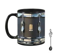 DAGLLGEW Tasse de Tambour 11oz de Couleur Noire en céramique Type Tambour en céramique avec cuillère en métal et créativité Coupe Musique Musique pour Batteur