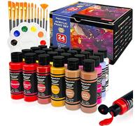 DagouColor 37 PCS Peinture Acrylique Set - 24 couleurs * 2oz / 60ml Art Craft Paint Bouteilles, 12 pinceaux, 1 palette, fournitures d'art cadeaux pour les artistes enfants