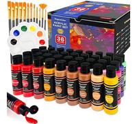 DagouColor 49 PCS Peinture Acrylique Set - 36 couleurs * 2oz / 60ml Art Craft Paint Bouteilles, 12 pinceaux, 1 palette, fournitures d'art cadeaux pour les artistes enfants