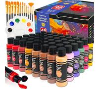 DagouColor 61 PCS Peinture Acrylique Set - 48 Couleurs * 2oz / 60ml Art Craft Paint Bouteilles, 12 Pinceaux, 1 Palette, Fournitures D'art Cadeaux pour Les Artistes Débutants