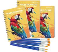 DagouColor Spirale Carnet Aquarelle, 3-Pack, 30 Feuilles, 5,5 "x8,5" Papiers de Dessin Sans Acide Tapis de Dessin, 300gsm Peinture Avec 6 Pinceaux pour L'artiste Adultes