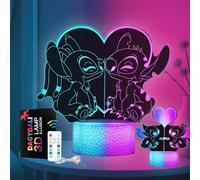 Dagydali Lot de 2 Lampe Stitch - Stitch Veilleuse 3D LED pour Enfants, USB Smart Remote Control Stitch Lampe Chevet 16 Couleurs NoëL Stitch Cadeau Chambre D'Enfant DéCoration Cadeau De Vacances
