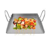 DAHAD Plaque de cuisson en acier inoxydable 30 x 40 cm, plancha avec 2 spatules de barbecue, barbecue à gaz en acier inoxydable épais et inoxydable, plaque de cuisson Teppanyaki avec poignées pour