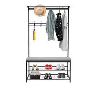 DAHAD Porte-manteau, porte-vêtements, étagère à chaussures avec penderie, espace de rangement sous l'assise, porte-manteau ouvert avec 11 crochets pour couloirs, entrées, centres commerciaux