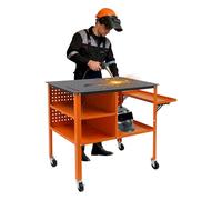 DAHAD Table de soudage mobile avec roulettes - En acier - Charge maximale : 500 kg - Avec plaque perforée perforée - Étagère latérale pliable et porte-outils - Pour l'industrie et le bricolage