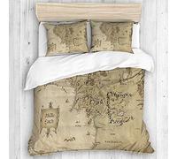 DAHALLAR Parure de lit,Seigneur de l'anneau Carte de la Terre du Milieu,1 Housse de Couette 200x200 + 2 Taies d'Oreillers