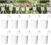 Dahey Lot de 10 Pots de Fleurs à Suspendre en métal pour Balustrade, clôture, Balcon, Jardin, décoration de la Maison, Supports de Fleurs avec Crochets Amovibles, Blanc, 10,2 cm