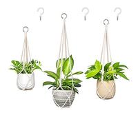 Dahey Lot de 3 suspensions pour plantes en macramé avec crochets pour intérieur - 88,9 cm/73,7 cm/58,4 cm - Corde en coton tissée à la main - Support de pot de fleurs au crochet pour décoration