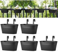 Dahey Lot de 5 Pots de Fleurs à Suspendre en Fer pour Balustrade, clôture, Seau à Suspendre de Style campagnard avec Crochets Amovibles pour décoration d'intérieur, Noir