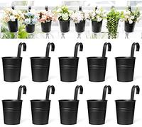 Dahey Lot de 8 Pots de Fleurs à Suspendre en métal pour Balustrade, clôture, Balcon, Jardin, décoration de la Maison, Supports de Fleurs avec Crochets Amovibles, Noir