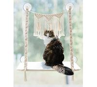 Dahey Perchoir de fenêtre en macramé pour chat - Hamac mural bohème pour animal domestique - Économie d'espace - Balançoire ensoleillée sur fenêtre - Peut supporter jusqu'à 20,4 kg - Ventouses à vis -