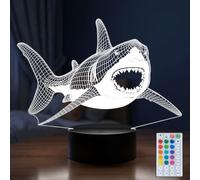 DAHEYMA Lampe à illusion de lumière 3D en forme de requin, 16 couleurs à DEL à intensité variable - Tactile et télécommande, lampe de décoration d'intérieur avec câble Tpye-C