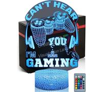 DAHEYMA Veilleuse 3D Can't Hear You I'm Gaming, lampe illusion 3D pour casque de jeu, 16 couleurs, lumières de jeu, lumières LED à intensité variable pour décoration de salle de jeu