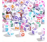 DAHI 1000 Pièces Perles de Lettre, Acrylique Alphabet Lettre A-Z Cube Perles, Blanc avec Colorées Lettre Perles,Mixte Colorées square letter beads (6 x 6 mm)