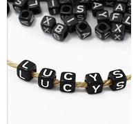 DAHI 1000 Pièces Perles de Lettre,Carré Noir avec Blanc Lettre Perles, Acrylique Alphabet Lettre A-Z Cube Perles,Noir avec Blanc Lettre Perles (6 x 6 mm)