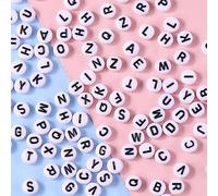 DAHI 1000 Pièces Perles Lettres Rondes, 7 x 4 mm, Perle Alphabet A-Z Bianc, Letter Beads pour Bricolage de Bijoux, Bracelet, Colliers, Porte-clés