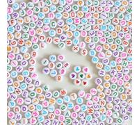 DAHI 1400pcs Perles Lettres Alphabet, 7 x 4 mm, 1000 Perles Lettres Acrylique Rondes +200 de Chiffres, 200 de Cœur, pour DIY Bracelet, Colliers, Bijoux Set de Bricolage ( Coloré)