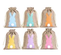 DAHI 24 Pièces Sacs Cadeaux de Pâques, Sachet Paques Enfant, Sac Paques en Toile de Jute, Petit Panier Pâques, Sacs à Remplir, Sachet pour BonBon, Pochette Cadeau Reutilisable (beige)