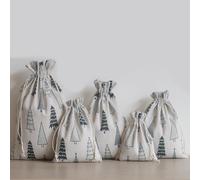DAHI 25 Pièces Petits Pochon Cadeau Tissu de Noël - Sacs en Coton 10x14cm - Sachets en Jute Noël avec Cordon Serrage - Sac Emballage Tissu - Sachet Cadeau Reutilisable