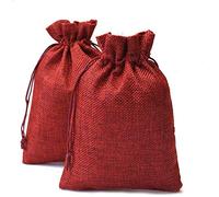 DAHI 25 Pièces Sachets en Jute 13x18 cm, Petit Pochettes en Lin Jute, Sacs Cadeau avec Cordon Serrage, Pochon Tissu pour Bijoux, Mariage, Fête, Noël (Rouge foncé)