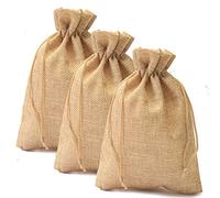 DAHI 25 Pièces Sachets en Jute 13x18 cm, Petit Pochettes en Lin Jute, Sacs Cadeau avec Cordon Serrage, Pochon Tissu pour Bijoux, Mariage, Fête, Noël (Marron Clair)