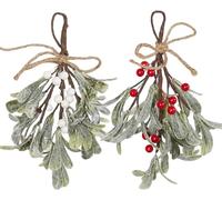 DAHI 2X Branches de Gui de Noël à Suspendre - Décoration de Noël avec Baies - Guirlande Tiges de Gui Artificiel - Décoration à Suspendre (A-Blanc Rouge)